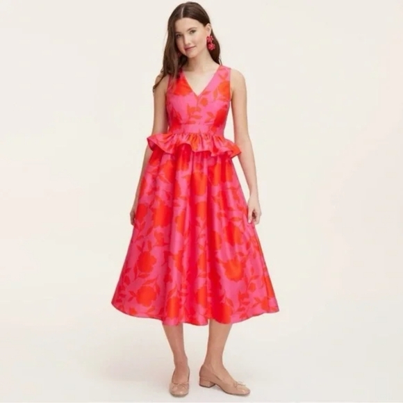 Kate Spade Vibrant Pink Floral Midi Dress - Picture 1 of 2